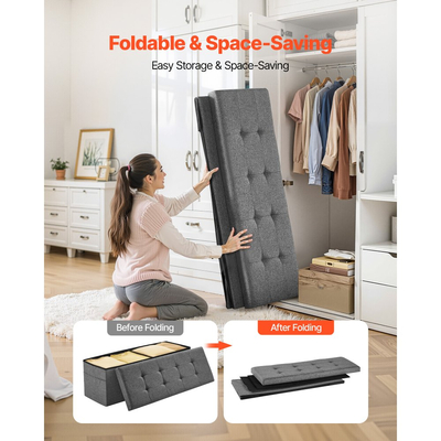 Πτυσσόμενος πάγκος οθωμανικής αποθήκευσης VEVOR, πάγκος στο τέλος του κρεβατιού με πλευρικές τσάντες, πτυσσόμενο ταπετσαρισμένο στήθος αποθήκευσης που υποστηρίζει 660 λίβρες, οθωμανική βάση από λινό κρεβάτι με μεγάλο χώρο για σαλόνι, υπνοδωμάτιο, είσοδο,