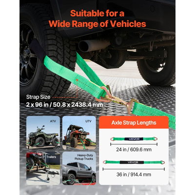 Κιτ πρόσδεσης τάκου τροχού VEVOR, Ιμάντας πρόσδεσης τρέιλερ τύπου άξονα, Κιτ πρόσδεσης αυτοκινήτου με ελατηριωτό γάντζο, Αντοχή σε θραύση 4540 kg & Φορτίο εργασίας 1512 kg Σύστημα πρόσδεσης μοτοσικλέτας για ATV, UTV, τρέιλερ