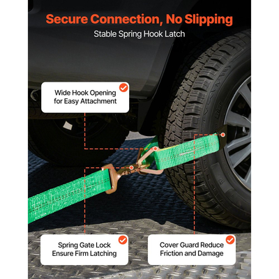 Κιτ πρόσδεσης τάκου τροχού VEVOR, Ιμάντας πρόσδεσης τρέιλερ τύπου άξονα, Κιτ πρόσδεσης αυτοκινήτου με ελατηριωτό γάντζο, Αντοχή σε θραύση 4540 kg & Φορτίο εργασίας 1512 kg Σύστημα πρόσδεσης μοτοσικλέτας για ATV, UTV, τρέιλερ