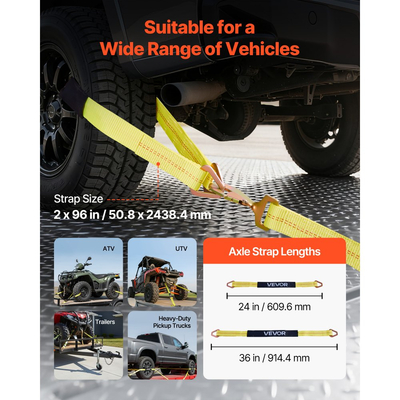 Κιτ πρόσδεσης τάκου τροχού VEVOR, Ιμάντας πρόσδεσης τρέιλερ τύπου άξονα, Κιτ πρόσδεσης αυτοκινήτου με αντοχή σε θραύση 4540 kg, Φορτίο εργασίας 1512 kg, Ιμάντας καστάνιας τρέιλερ για ATV, UTV και βαρέα φορτηγά