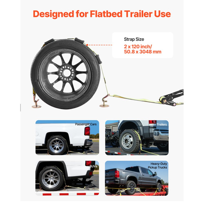 Κιτ πρόσδεσης τάκου τροχού VEVOR, ιμάντας πρόσδεσης τρέιλερ τύπου καταστρώματος, κιτ πρόσδεσης αυτοκινήτου με γάντζο J, αντοχή σε θραύση 4540 kg & φορτίο εργασίας 1512 kg, σύστημα πρόσδεσης μοτοσικλέτας για SUV, ρυμουλκούμενα, φορτηγά