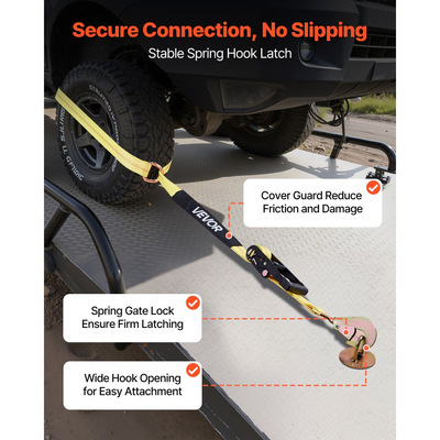 Κιτ πρόσδεσης τάκου τροχού VEVOR, ιμάντας πρόσδεσης τρέιλερ τύπου ελαστικού, κιτ πρόσδεσης αυτοκινήτου με ελατηριωτό γάντζο, αντοχή σε θραύση 4540 kg & φορτίο εργασίας 1512 kg σύστημα πρόσδεσης μοτοσικλέτας για ATV, SUV, τρέιλερ