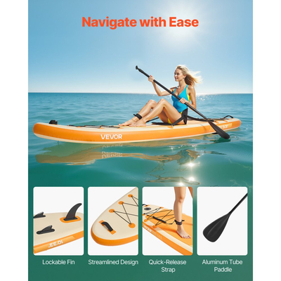 Φουσκωτή σανίδα κουπιών VEVOR με κάθισμα, 3,05m x 84cm x 15cm πλάτος, εξαιρετικά ελαφριά σανίδα κουπιών SUP, σανίδα όρθιας κωπηλασίας με αξεσουάρ, αντλία, κουπί, πτερύγιο, σακίδιο πλάτης, λουρί αστραγάλου, ιμάντας, για νέους ενήλικες
