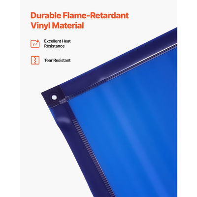 Οθόνη συγκόλλησης VEVOR με πλαίσιο, οθόνη κουρτίνας συγκόλλησης 1,74 x 2,34m, ανθεκτικές στη φλόγα οθόνες προστασίας βινυλίου με κλειδώσιμους περιστρεφόμενους τροχούς και προστασία UV 6 επιπέδων για εργαστηριακή/βιομηχανική χρήση, μπλε