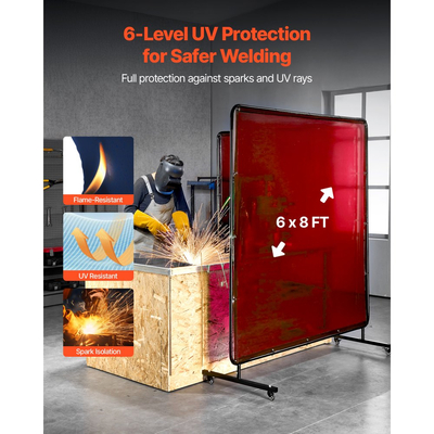 Κουρτίνες συγκόλλησης VEVOR 2 τεμάχια, κουρτίνα συγκόλλησης 1,74 x 2,34m, προστατευτική οθόνη ασφαλείας από βινύλιο ανθεκτική στη φλόγα με προστασία UV 6 επιπέδων και τρύπες κρέμασης, φορητή για εργαστήριο/βιομηχανική χρήση, κόκκινη