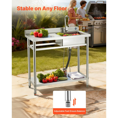 Νιπτήρας κουζίνας VEVOR από ανοξείδωτο χάλυβα, ελεύθερος επαγγελματικός νεροχύτης κουζίνας με μία λεκάνη και βρύση, 1000 x 500 x 940 mm, αριστερός νιπτήρας με σωλήνα ζεστού και κρύου νερού για γκαράζ, εστιατόριο, πλυντήριο