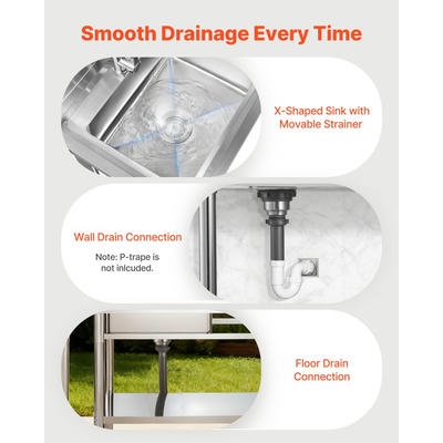 Νιπτήρας κουζίνας VEVOR από ανοξείδωτο χάλυβα, ανεξάρτητος επαγγελματικός νεροχύτης κουζίνας με μία λεκάνη και βρύση, πάγκος εργασίας με νιπτήρα δεξιάς τοποθέτησης και σωλήνα ζεστού και κρύου νερού για πλυντήριο ρούχων εστιατορίου και γκαράζ, 1200x500x940