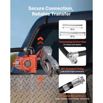Αντλία μεταφοράς καυσίμου VEVOR, 12V DC 57 L/min, Κιτ αντλίας μεταφοράς ντίζελ από χυτοσίδηρο, με χειροκίνητο ακροφύσιο, εύκαμπτο σωλήνα εκκένωσης, προστασία υπερθέρμανσης, καλώδιο τροφοδοσίας, αντιεκρηκτική, για βενζίνη, ντίζελ, κηροζίνη