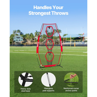 Δίχτυ ρίψης ποδοσφαίρου VEVOR 203,2 x 101,6 χιλ., Δίχτυ προπόνησης ρίψης στόχων με 3 θήκες για στόχους, Δίχτυ χωρίς κόμπους, περιλαμβάνει πλαίσιο τόξου και φορητή θήκη μεταφοράς, βελτιώνει την ακρίβεια ρίψης quarterback