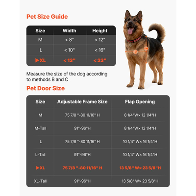 Πόρτα σκύλου VEVOR για συρόμενη γυάλινη πόρτα, ρυθμιζόμενο ύψος 2311-2439 mm, πλαίσιο από κράμα αλουμινίου με μεταλλικούς περιστρεφόμενους μεντεσέδες, σχεδιασμός ασφαλούς κλειδώματος, πτερύγιο 346 x 600 mm, συρόμενη γυάλινη πόρτα για κατοικίδια για ενοικι