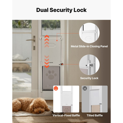 Πόρτα σκύλου VEVOR για συρόμενη γυάλινη πόρτα, ρυθμιζόμενο ύψος 2311-2439 mm, πλαίσιο από κράμα αλουμινίου με μεταλλικούς περιστρεφόμενους μεντεσέδες, σχεδιασμός κλειδαριάς, πτερύγιο 209,6 x 311,2 mm, συρόμενη γυάλινη πόρτα για κατοικίδια για ενοικιαστές