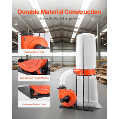 Συλλέκτης σκόνης VEVOR, Συλλέκτες σκόνης κώνου Vortex 1100 CFM 2,5 Micron, Σύστημα συλλογής πριονιδιού 1,5HP με σακούλα συλλογής σκόνης 132,5L & σακούλα φίλτρου 159L, υψηλής ταχύτητας 2800 RPM, για ροκανίδια ξύλου