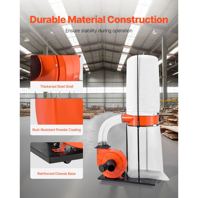 Συλλέκτης σκόνης VEVOR, Συλλέκτες σκόνης κώνου Vortex 1200 CFM 2,5 Micron, Σύστημα συλλογής πριονιδιού 2,0HP με σακούλα συλλογής σκόνης 132,5L & σακούλα φίλτρου 159L, υψηλής ταχύτητας 2800 RPM, για ξυλουργική