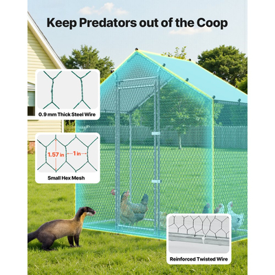 VEVOR Μεγάλο Μεταλλικό Κοτέτσι, 2 x 1 x 2 μ., Κοτόπουλο με Αδιάβροχο Κάλυμμα & Ανθεκτικό Πλαίσιο, Κλουβί Πουλερικών με Στέγη Spire, Στέγη για Πάπιες, Κουνέλια, Κότες, Χήνες, Εξωτερική Κήπο, Αγρόκτημα