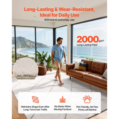 Χαλιά εσωτερικού χώρου VEVOR με βελούδινο πέλος, βελούδινο χαλί 2,44 x 3,05μ, Χαλιά περιοχής με γούνινο πέλος και μακρύ πέλος, Χοντρό και ανθεκτικό χαλί με ψηλό πέλος για χώρους με υψηλή κυκλοφορία, Υπνοδωμάτιο, Αντιολισθητικό υπόστρωμα, Μπεζ