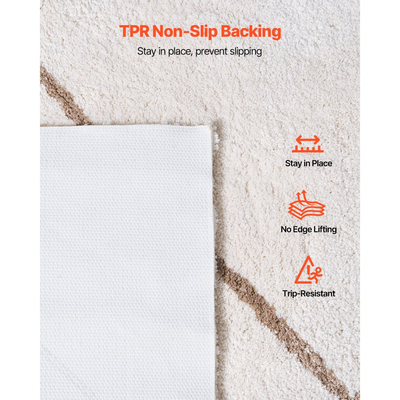 Χαλιά εσωτερικού χώρου VEVOR με βελούδινο πέλος, βελούδινο χαλί 2,44 x 3,05μ, Χαλιά περιοχής με γούνινο πέλος και μακρύ πέλος, Χοντρό και ανθεκτικό χαλί με ψηλό πέλος για χώρους με υψηλή κυκλοφορία, Υπνοδωμάτιο, Αντιολισθητικό υπόστρωμα, Μπεζ