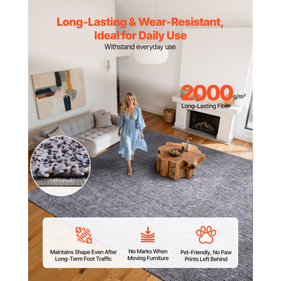 Χαλιά εσωτερικού χώρου VEVOR για βελούδινα δωμάτια, βελούδινο χαλί 2,74 x 3,66 μ., Χαλιά περιοχής με γούνινο πέλος και μακρύ πέλος, Χοντρό και ανθεκτικό χαλί με ψηλό πέλος για περιοχές με υψηλή κυκλοφορία, αντιολισθητικό υπόστρωμα, μπλε-γκρι