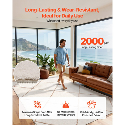 Χαλιά εσωτερικού χώρου VEVOR για βελούδινα δωμάτια, βελούδινο χαλί 1,83 x 2,74 m, Χαλιά περιοχής με γούνινο μακρύ πέλος, Χοντρό και ανθεκτικό χαλί με ψηλό πέλος για χώρους με υψηλή κυκλοφορία, Υπνοδωμάτιο, Αντιολισθητικό υπόστρωμα, Μπεζ