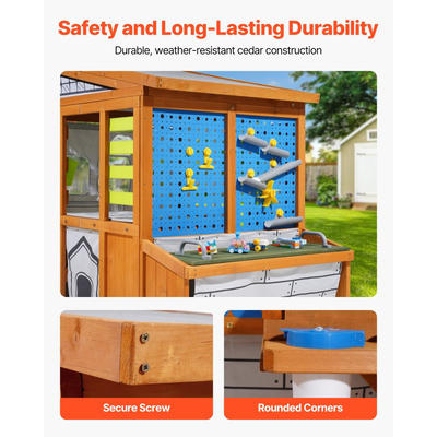 Παιδικό σπιτάκι εξωτερικού χώρου VEVOR, Ξύλινο παιδικό σπιτάκι από κέδρο με φωλιά πουλιών, κουδούνι πόρτας, κάδος απορριμμάτων, σετ τοίχου με βαρύτητα, τσέπη αποθήκευσης, περβάζι παραθύρου, ξύλινο παιδικό εξοχικό για ηλικίες 3 έως 10 ετών, στρογγυλεμένες