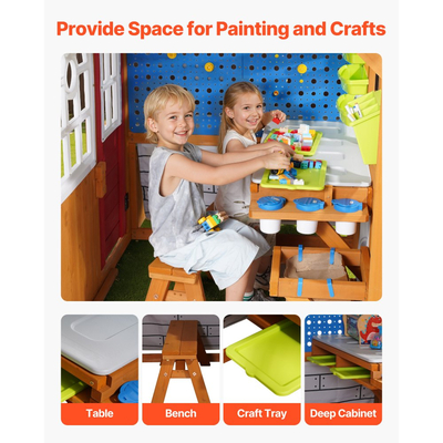 Παιδικό σπιτάκι εξωτερικού χώρου VEVOR, Ξύλινο παιδικό σπιτάκι από κέδρο με φωλιά πουλιών, κουδούνι πόρτας, κάδος απορριμμάτων, σετ τοίχου με βαρύτητα, τσέπη αποθήκευσης, περβάζι παραθύρου, ξύλινο παιδικό εξοχικό για ηλικίες 3 έως 10 ετών, στρογγυλεμένες