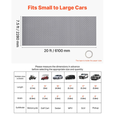 Ρολό δαπέδου γκαράζ VEVOR, Χαλί δαπέδου γκαράζ 2,28 x 6,1 m, Προστατευτικό χαλάκι δαπέδου PVC με πλάκα διαμαντιού 2,2 mm με παχιά ταινία διπλής όψης, Αντιολισθητικό, Εύκολο στον καθαρισμό για αποθήκη, Γυμναστήρια, Ασημί γκρι
