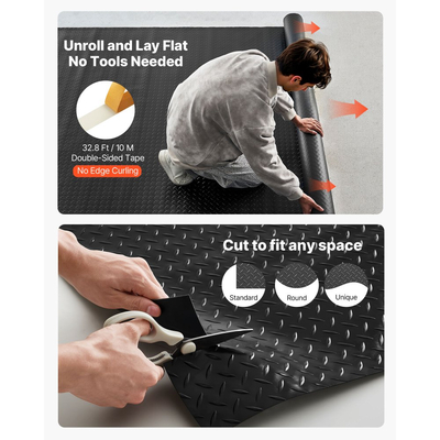Ρολό δαπέδου γκαράζ VEVOR, Πατάκι δαπέδου γκαράζ 2,28 x 5,2 m, Προστατευτικό πατάκι δαπέδου από PVC με πλάκα διαμαντιού 2,2 mm με ταινία διπλής όψης, Αντιολισθητικό, Εύκολο στον καθαρισμό για αποθήκη, γυμναστήρια, τρέιλερ, μαύρο