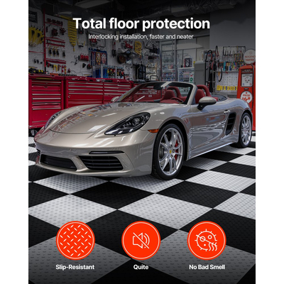 Πλακάκια δαπέδου γκαράζ VEVOR με αλληλοσύνδεση, Συσκευασία 16 τεμαχίων, 513 x 513 x 5 mm, Πλακάκια δαπέδου γκαράζ με αλληλοσύνδεση, αντιολισθητικά χαλάκια PVC με διαμαντένια πλάκα για εργαστήριο, αποθήκη, χώρο εργαλείων, ανοιχτό γκρι