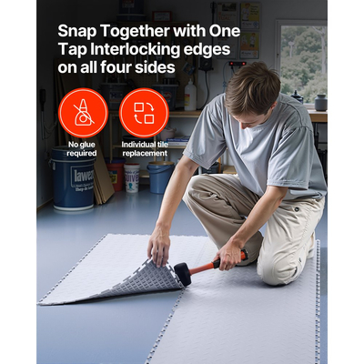 Πλακάκια δαπέδου γκαράζ VEVOR με αλληλοσύνδεση, Συσκευασία 16 τεμαχίων, 513 x 513 x 5 mm, Πλακάκια δαπέδου γκαράζ με αλληλοσύνδεση, αντιολισθητικά χαλάκια PVC με διαμαντένια πλάκα για εργαστήριο, αποθήκη, χώρο εργαλείων, ανοιχτό γκρι