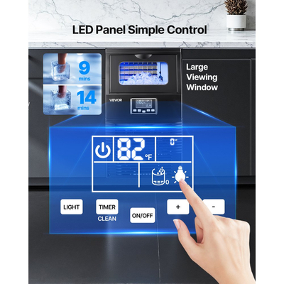 Επαγγελματική παγομηχανή VEVOR, 36,29 kg/24h με αποθηκευτικό χώρο 5,44 kg, 32 κύβοι ανά κύκλο, Ανοξείδωτη και επιτραπέζια παγομηχανή με οθόνη LED και αυτοκαθαρισμό, για οικιακή χρήση, μπαρ/εστιατόριο