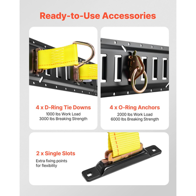 Κιτ ράγας πρόσδεσης VEVOR E-Track, σετ 4 ραγών E 0,4 m, 21 τεμάχια, περιλαμβάνει 2 ιμάντες καστάνιας & 4 δακτυλίους Ο & 4 δέσιμο με δακτύλιο D & 2 μονές υποδοχές & 8 καπάκια & 1 τσάντα, κατάλληλο για γκαράζ, φορτηγά και ρυμουλκούμενα