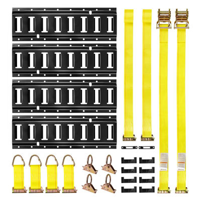 Κιτ ράγας πρόσδεσης VEVOR E-Track, σετ 4 ραγών E 0,4 m, 21 τεμάχια, περιλαμβάνει 2 ιμάντες καστάνιας & 4 δακτυλίους Ο & 4 δέσιμο με δακτύλιο D & 2 μονές υποδοχές & 8 καπάκια & 1 τσάντα, κατάλληλο για γκαράζ, φορτηγά και ρυμουλκούμενα