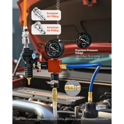 Κιτ δοκιμής πίεσης ψυκτικού VEVOR, κιτ αναπλήρωσης κενού ψυγείου 47 τεμαχίων με 3 μεταλλικούς προσαρμογείς, γενικής εφαρμογής, εργαλείο δοκιμής πίεσης συστήματος ψύξης αυτοκινήτου, με αντλία πίεσης και γέμισμα αλουμινίου-πλαστικού