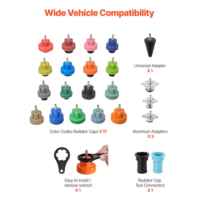 Κιτ δοκιμής πίεσης ψυκτικού VEVOR, κιτ αναπλήρωσης κενού ψυγείου 47 τεμαχίων με 3 μεταλλικούς προσαρμογείς, γενικής εφαρμογής, εργαλείο δοκιμής πίεσης συστήματος ψύξης αυτοκινήτου, με αντλία πίεσης και πλαστικό γέμισμα