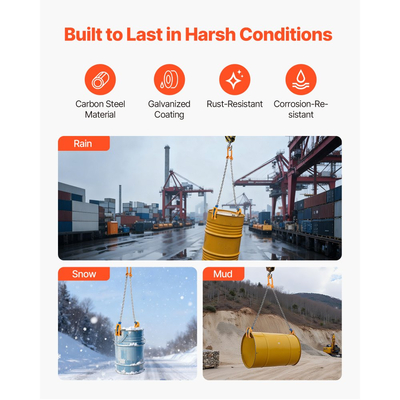 Ανυψωτικό τυμπάνων αλυσίδας VEVOR, ιμάντας αλυσίδας ανύψωσης τυμπάνων G80 με παχύ γάντζο ασφαλείας, χωρητικότητα 0,9 τόνων, εξοπλισμός χειρισμού ανθεκτικών τυμπάνων μήκους 50 cm, ανυψωτικό βαρελιών από ανθρακούχο χάλυβα για πλαστικά και μεταλλικά βαρέλια