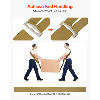 Ιμάντες Μετακίνησης VEVOR, Υποστηρίζει έως 453,6 kg, Σύστημα Ανύψωσης και Μετακίνησης 2 Ατόμων με 2 Ιμάντες Ζώνης & 1 Ιμάντα Φέρουσας Φορτίο, Ρυθμιζόμενοι Ιμάντες Ώμου Ανύψωσης Μετακίνηση Επίπλων, Συσκευών, Στρωμάτων