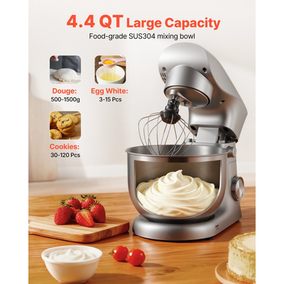 Μίξερ βάσης VEVOR, ηλεκτρικό μίξερ κουζίνας 4,2 L, μίξερ ζύμης 1500W, 10+ ταχύτητες παλμών, ανακλινόμενο μίξερ τροφίμων με μπολ από ανοξείδωτο ατσάλι, γάντζο ζύμης, σύρμα, αναδευτήρα, για ψήσιμο, ανάμειξη, χτύπημα και ζύμωμα
