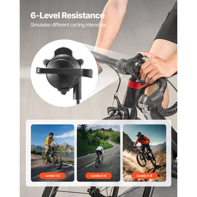 VEVOR Bike Trainer, Αντίσταση 6 Επιπέδων, Τροχοί 660,4-736,6 mm & 700C, Πτυσσόμενη Μαγνητική Στατική Βάση Ποδηλάτου για Άσκηση σε Εσωτερικό Χώρο με Σουβλάκι Γρήγορης Απελευθέρωσης & Μπλοκ Ανύψωσης Μπροστινού Τροχού, Μαύρο