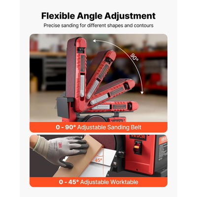 Τριβείο δίσκου VEVOR 152,4 mm &amp; Ταινιολειαντήρας 101,6 mm x 914,4 mm, Επαγγελματικός συνδυασμός τριψίματος με ταινία δίσκου 400W με ρυθμιζόμενο τραπέζι εργασίας 0 - 45°, θύρα συλλογής σκόνης για ξυλουργική και κατασκευές DIY