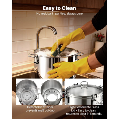 Ηλεκτρικό σύστημα ζυθοποίησης VEVOR, οικιακή μηχανή ζυθοποίησης μπύρας 8 γαλονιών/30 λίτρων, σώμα από ανοξείδωτο ατσάλι 304, συσκευή βρασμού με ενσωματωμένο εσωτερικό βαρέλι και ενισχυμένη λαβή, θερμοκρασία 25-100℃