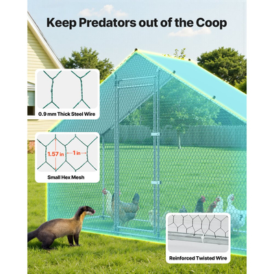VEVOR Μεγάλο Μεταλλικό Κοτέτσι, 3 x 1 x 2 μ., Κοτόπουλο με Αδιάβροχο Κάλυμμα & Ανθεκτικό Πλαίσιο, Κλουβί Πουλερικών με Στέγη Spire, Στέγη για Πάπιες για Κουνέλια, Κότες, Χήνες, Εξωτερική Κήπο, Αγρόκτημα