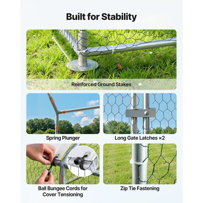 VEVOR Μεγάλο Μεταλλικό Κοτέτσι, 3 x 1 x 2 μ., Κοτόπουλο με Αδιάβροχο Κάλυμμα & Ανθεκτικό Πλαίσιο, Κλουβί Πουλερικών με Στέγη Spire, Στέγη για Πάπιες για Κουνέλια, Κότες, Χήνες, Εξωτερική Κήπο, Αγρόκτημα