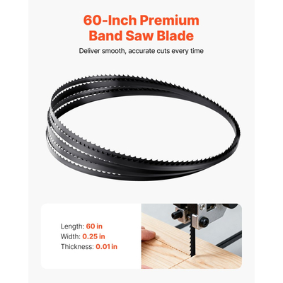 Λεπίδα πριονοκορδέλας VEVOR, μήκος 1511 mm, λεπίδα πριονοκορδέλας 6 TPI με 15 σκληρυμένα αιχμηρά δόντια HRC, ανθρακούχος χάλυβας υψηλής αντοχής SK5, πλάτος 6,35 mm, αντικατάσταση για τις κύριες μάρκες πριονοκορδέλας ξυλουργικής, συσκευασία 1