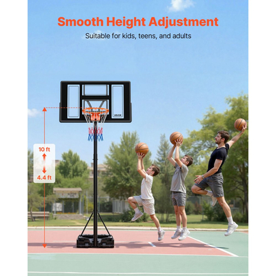 Φορητή βάση μπάσκετ VEVOR, μπασκέτα μπάσκετ με ρύθμιση ύψους 1,35 έως 3,05 μ. και τέρμα, ρυθμιζόμενο σύστημα τέρματος μπάσκετ με ενσωματωμένους τροχούς για παιδιά, εφήβους, ενήλικες σε δρόμους, πισίνες