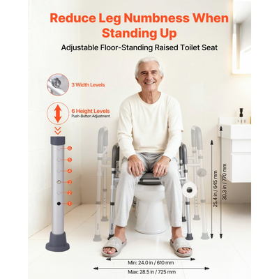 VEVOR Υπερυψωμένο Κάθισμα Τουαλέτας με Μπράτσα, Χωρητικότητα Φόρτισης 181 kg, Ρυθμιζόμενο Ύψος και Πλάτος, Μαξιλάρι Κομοδίνο με Επενδυμένο Υπερυψωμένο Κάθισμα Τουαλέτας με Λαβές για Ηλικιωμένους, Ηλικιωμένους, ΑΜΕΑ, ΑΜΕΑ, Ενήλικες