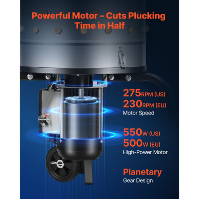 Μηχανή απολέπισης κοτόπουλων VEVOR, τύμπανο 400 mm, ηλεκτρική μηχανή απολέπισης κοτόπουλων 500 W & 230 στροφές/λεπτό με 114 μαλακά δάχτυλα & τροχούς μεταφοράς, αφαίρεση φτερών από ανοξείδωτο ατσάλι για επεξεργασία 1-2 νεοσσών μία φορά