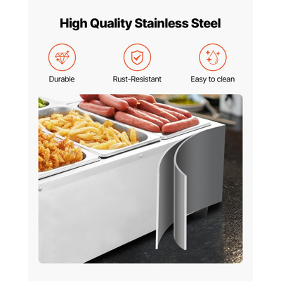 Θερμαντήρας φαγητού VEVOR Επαγγελματικός, Ηλεκτρικός θερμαντήρας φαγητού με ατμό από ανοξείδωτο ατσάλι 1500W με καπάκι, Μπεν Μαρί μπουφέ 6 θέσεων με γρήγορη θέρμανση και καλώδιο τροφοδοσίας, για Catering, εστιατόριο, πάρτι και μπουφέδες