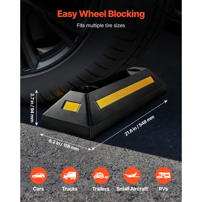 Στοπ στάθμευσης VEVOR, Βοήθεια στάθμευσης βαρέως τύπου 548 mm 2 τεμαχίων για γκαράζ, Λαστιχένιο στοπ δαπέδου γκαράζ με ανακλαστικές ταινίες, Βοηθητικά βοηθήματα για αυτοκίνητα, βαν, φορτηγά, στοπ οδηγών ελαστικών, προφυλακτήρες