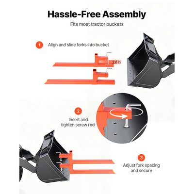 Πιρούνια παλετών VEVOR, πιρούνια παλετών με σφιγκτήρα 907 kg, συνολικό μήκος 109 cm, βαρέως τύπου, γρήγορης σύνδεσης πιρούνι τρακτέρ συμβατό με εξαρτήματα τρακτέρ, κάδο φορτωτή και σύστημα διεύθυνσης ολίσθησης, πορτοκαλί