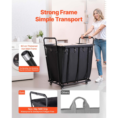 Καλάθι Πλυντηρίου VEVOR, Τροχαίο Καλάθι Παντοπωλείου με Αδιάβροχη Επένδυση & Περιστρεφόμενους Τροχούς, Μεγάλη Χωρητικότητα Φορτίου 118 KG, Βαρέως Τύπου Καλάθι Αγορών για Πλύσιμο, Ψώνια, Κάμπινγκ, Παντοπωλείο, Αποσκευές, Μαύρο