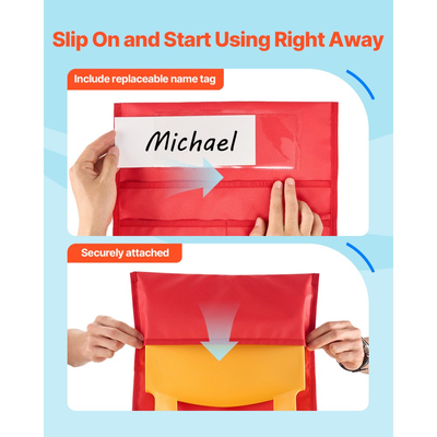 Θήκες καρέκλας VEVOR για την τάξη, 12 τεμάχια, 17 x 19 ίντσες τσέπη για την πλάτη της καρέκλας με ετικέτα ονόματος, 6 φωτεινά χρώματα, οργανωτής πλάτης καρέκλας για παιδιά στην τάξη, το νηπιαγωγείο, το σχολείο και το σπίτι